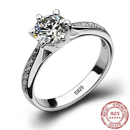 Classic 925 Sterling Silver Six-Prong Ring for Women