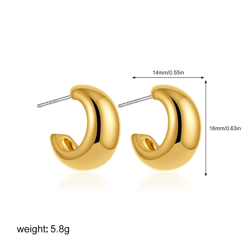 Glossy Gold C-Shape Huggie Earrings