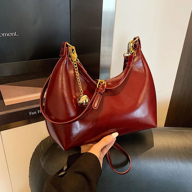 French Retro Burgundy Crossbody Bag