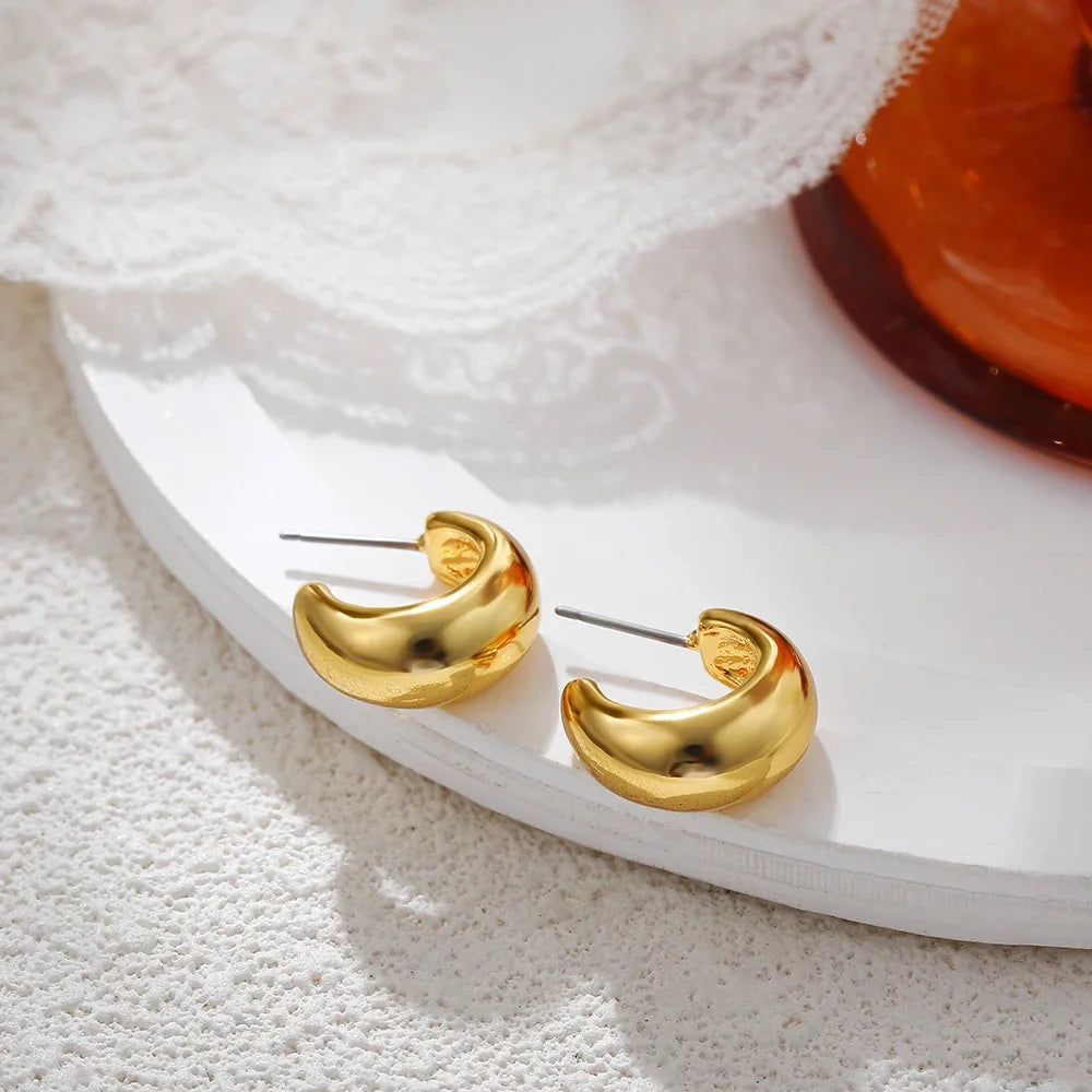 Glossy Gold C-Shape Huggie Earrings