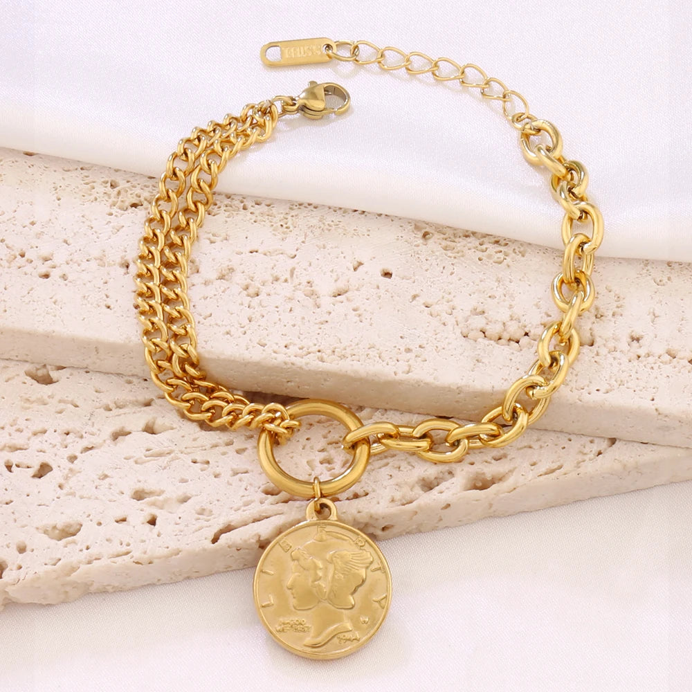 Gold Coin Charm Bracelet