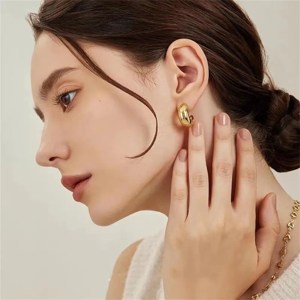 Glossy Gold C-Shape Huggie Earrings