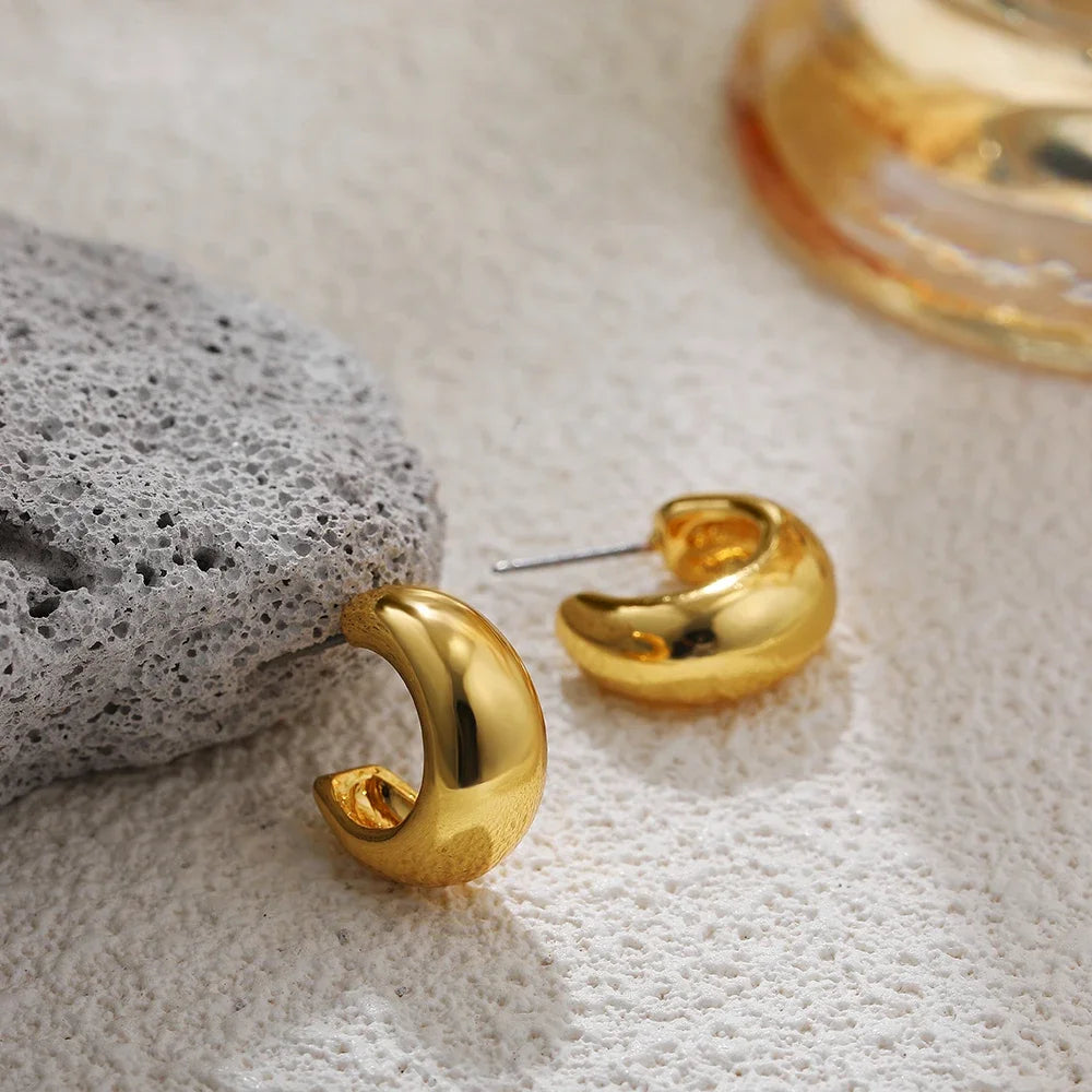 Glossy Gold C-Shape Huggie Earrings