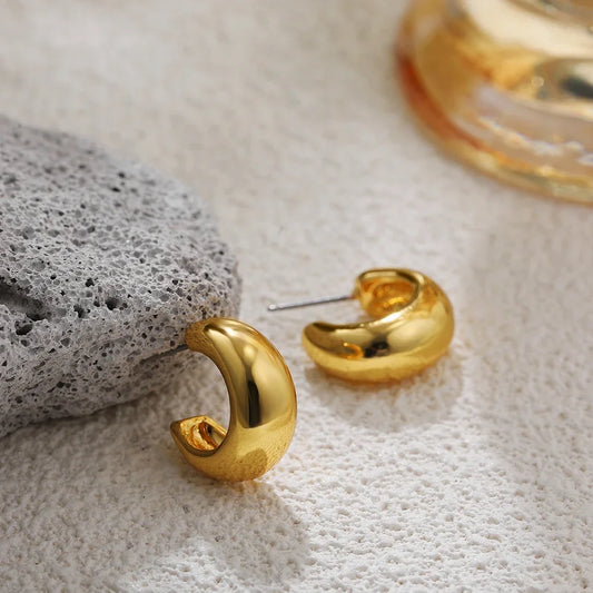 Glossy Gold C-Shape Huggie Earrings