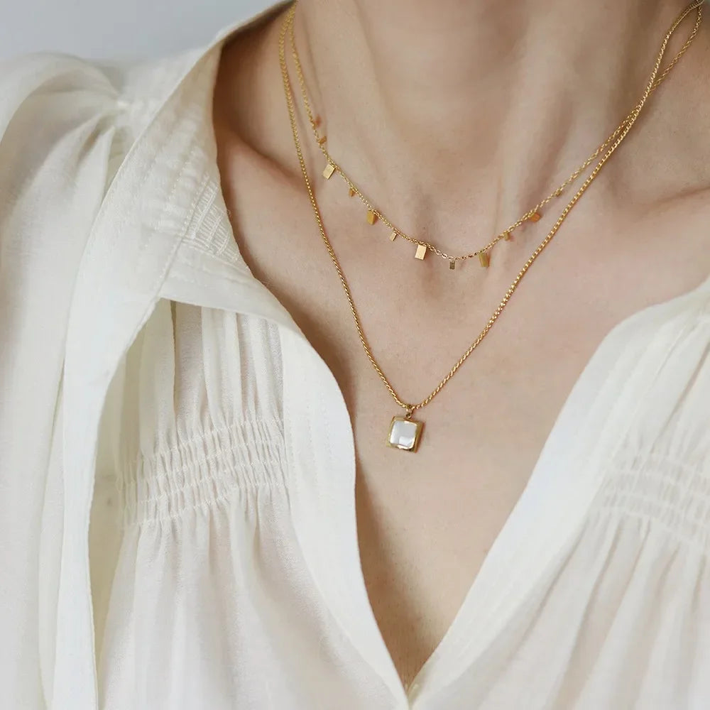 Geometric Shell Pendant Necklace