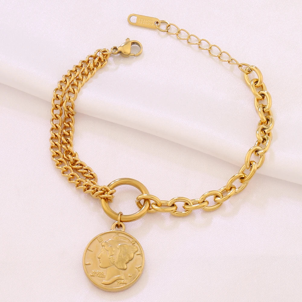 Gold Coin Charm Bracelet